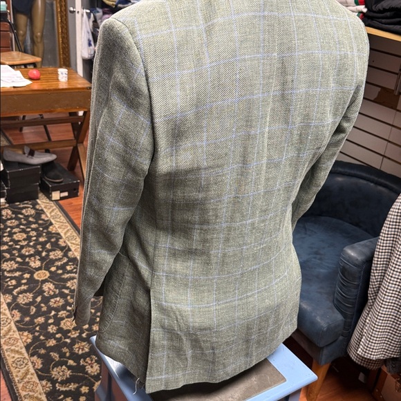 Men's Green Plaid Blazer linen and wool - Picture 7 of 14